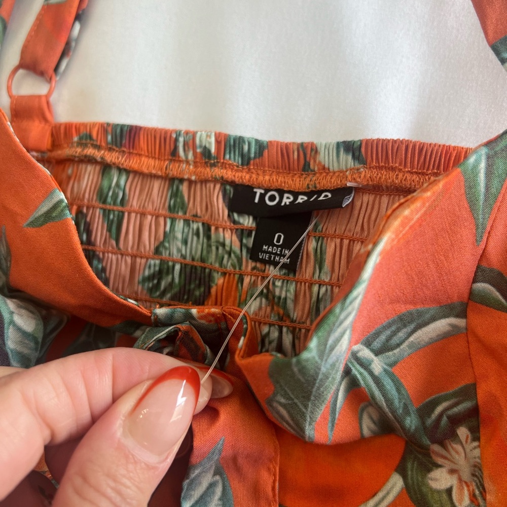 Torrid Orange Fruit themed Floral Peplum Top - Picture 3 of 4